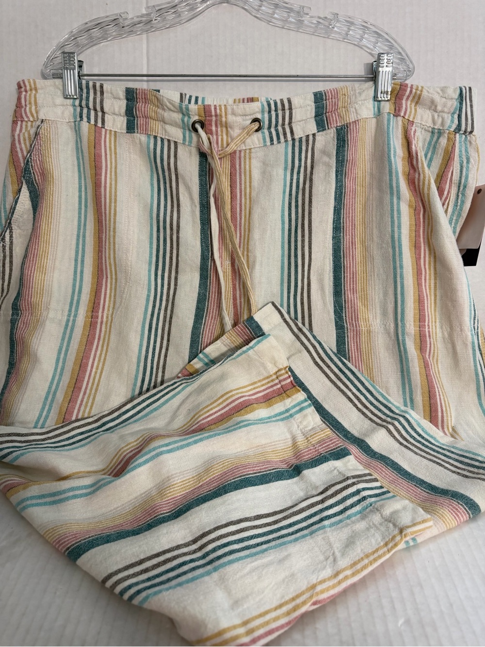 Per Se Woman Wide Leg Capri Linen Drawstring Pants